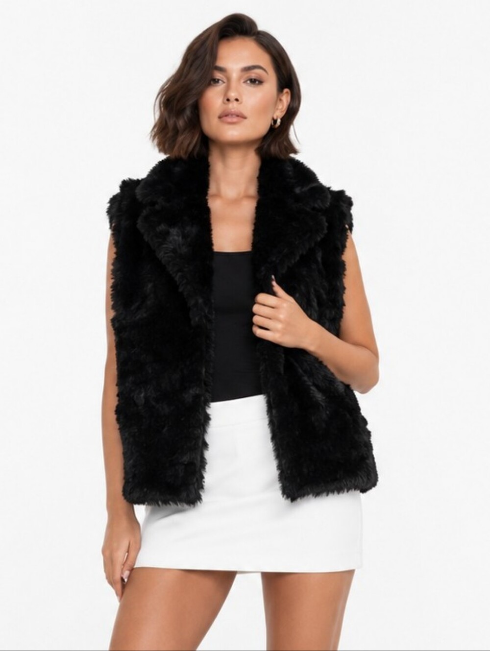 Kensie Faux Fur Open Vest Black Large